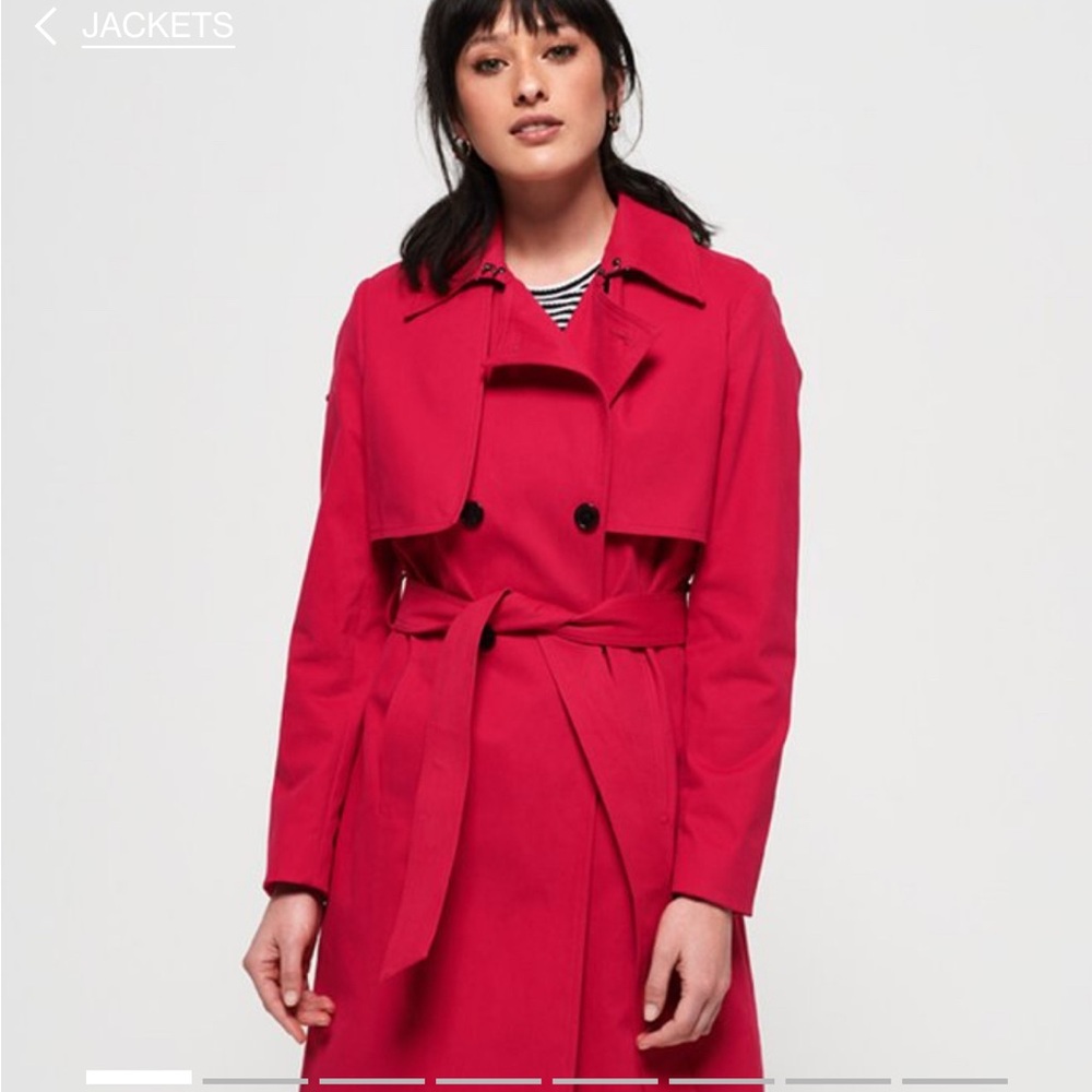 Superdry Women's Red Trench Coat ~ Double Breasted w/ Belt